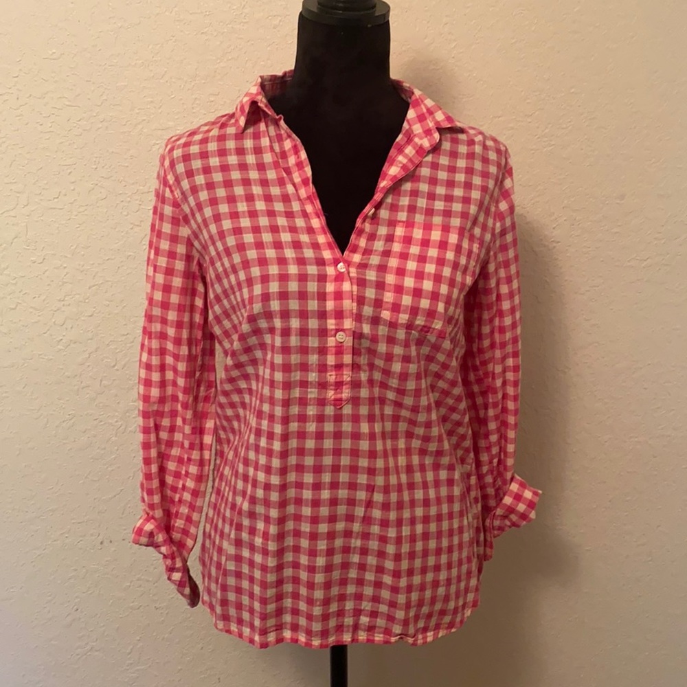 J Crew Boyfit Pink Gingham Blouse